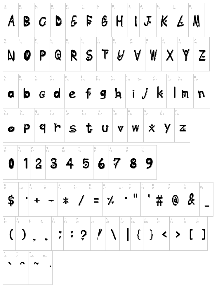 Heart Emboss font map