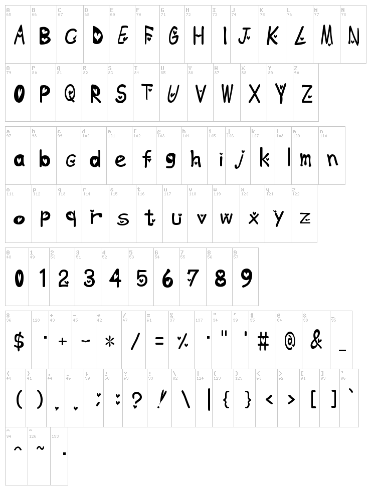 Heart Emboss font map
