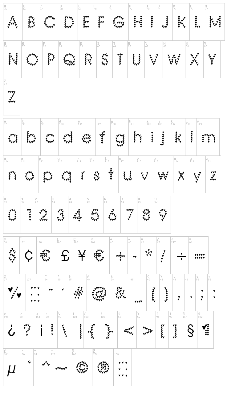 Heart Heaven font map