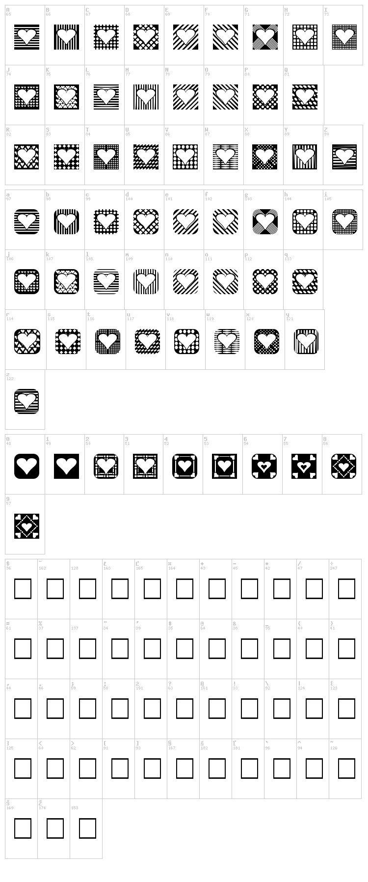 Heart Things 2 font map