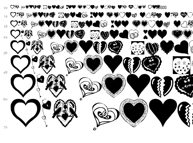 Hearts Galore font waterfall