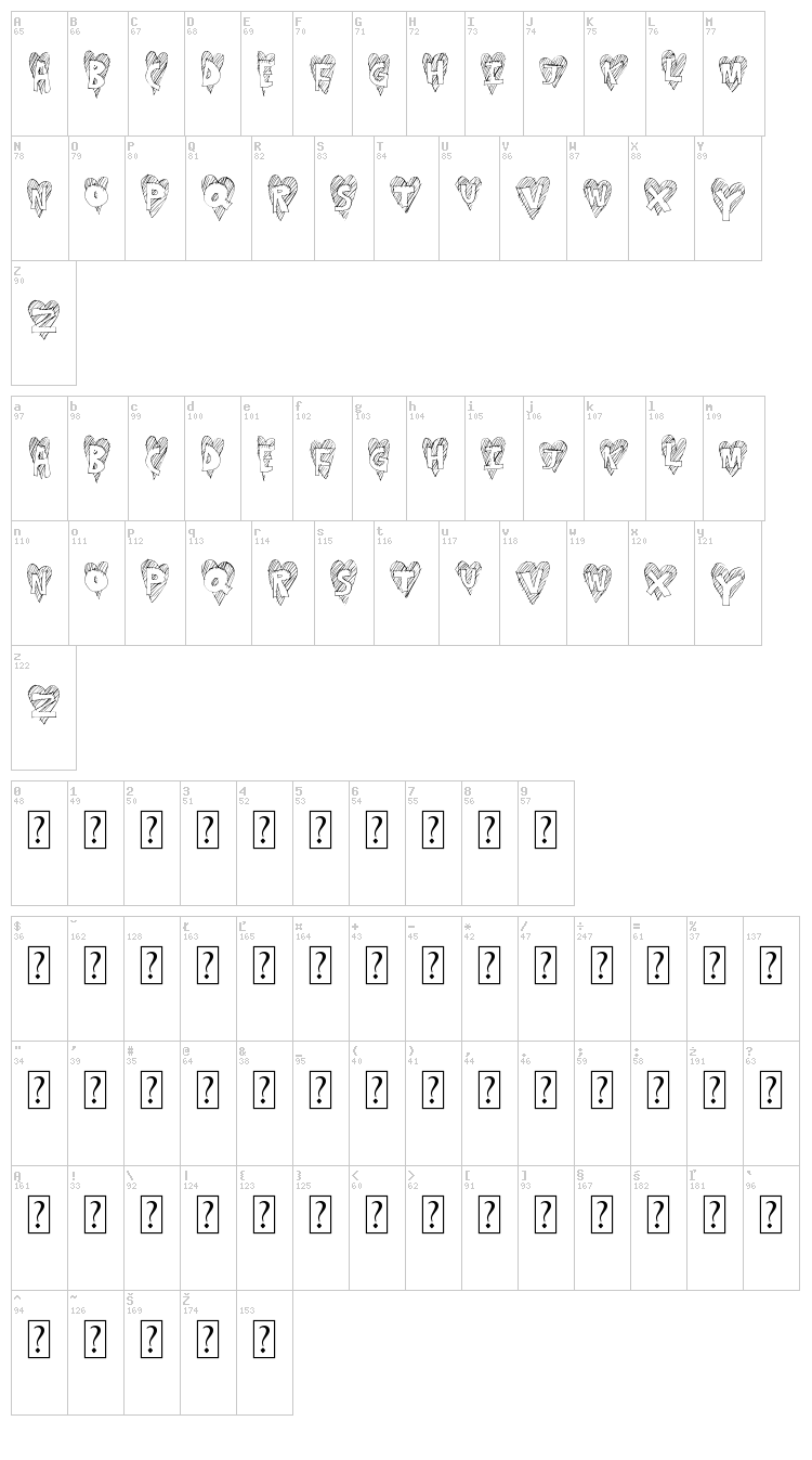Heart Stripe font map
