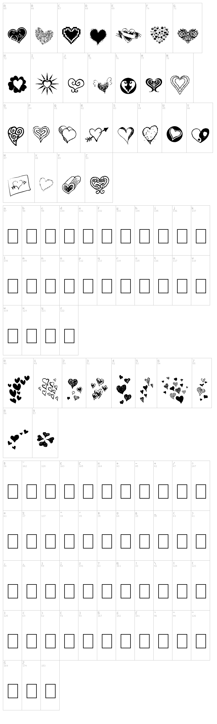 Heartz font map