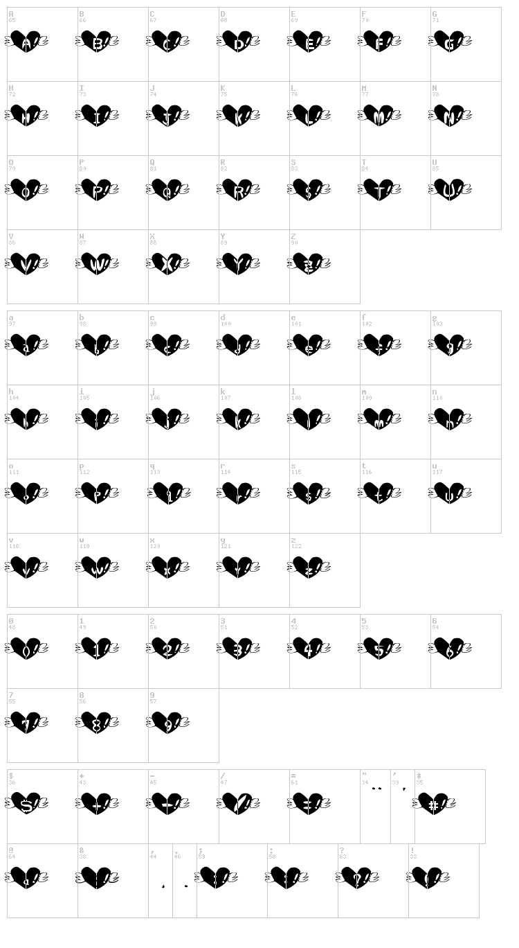 Heart Font font map