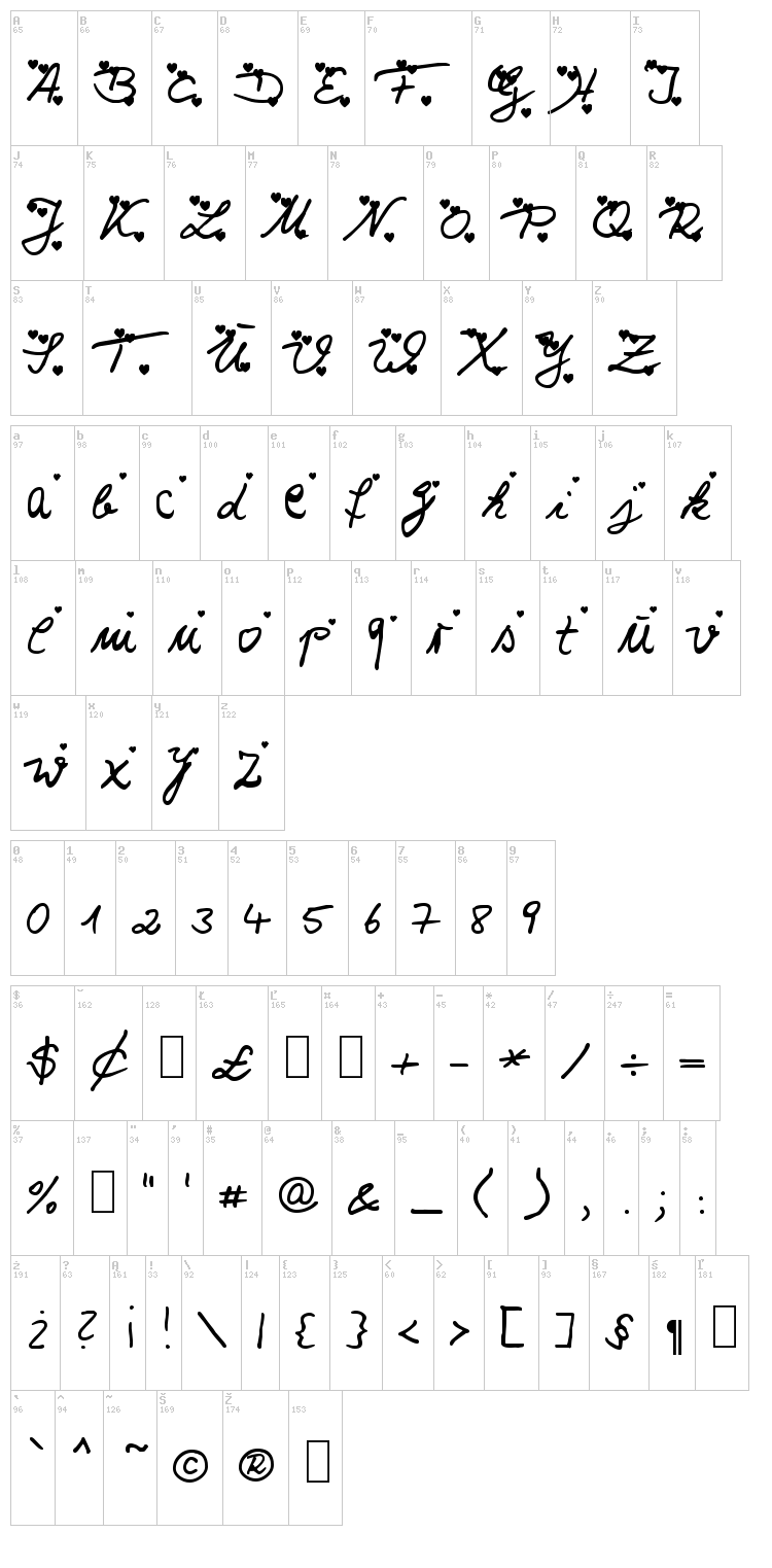 I love you font map