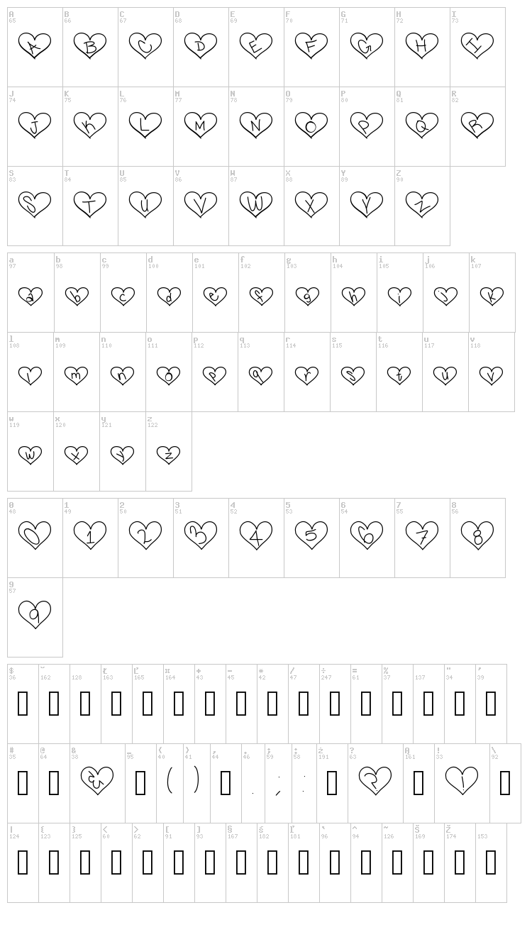 I Lovers You font map