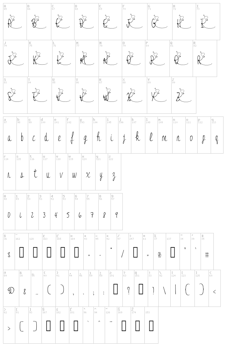 Jessy Heart font map
