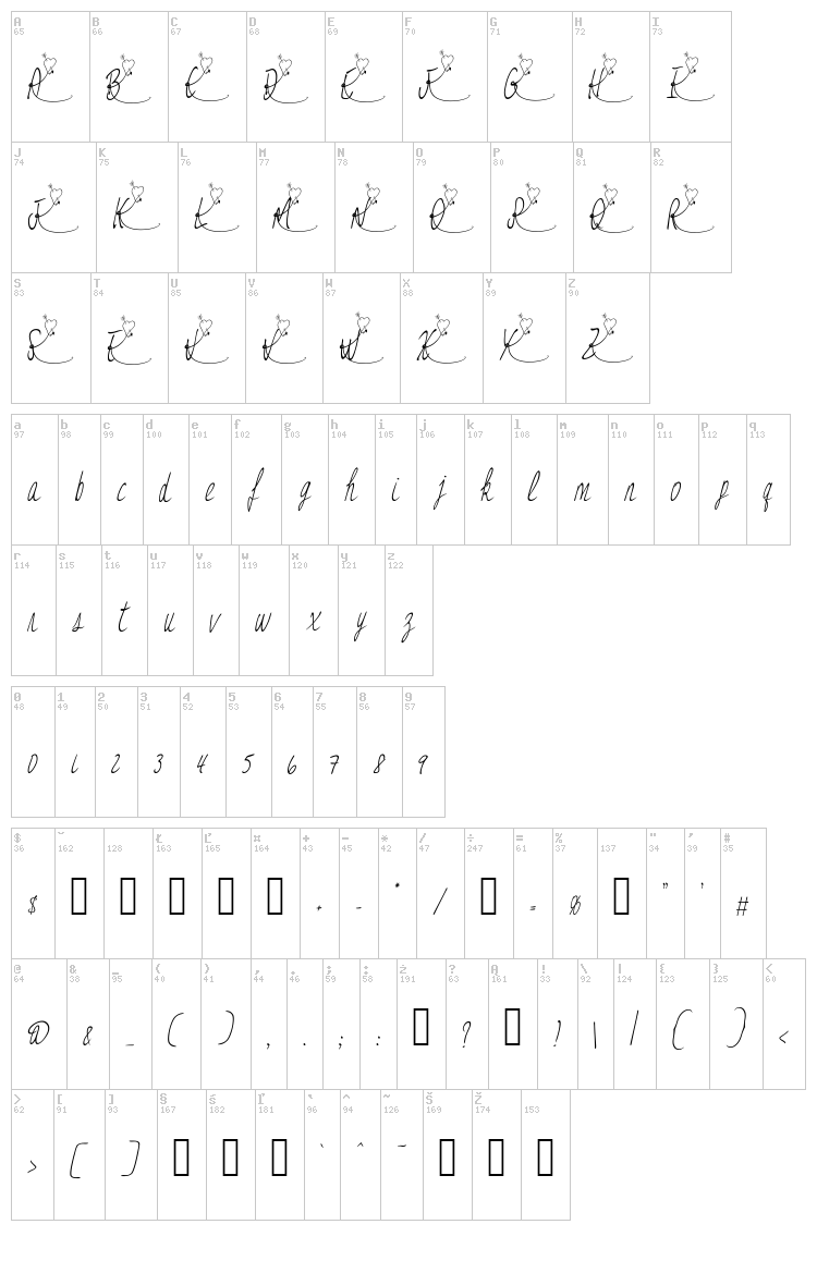 Jessy Heart font map