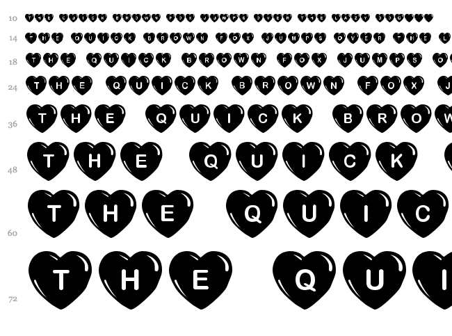 JLR Simple Hearts font waterfall