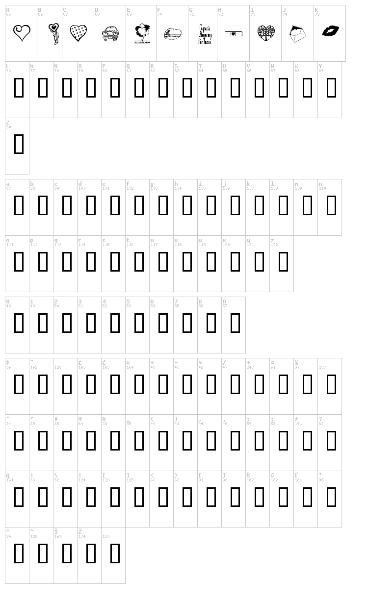KR Valentine Dings font map