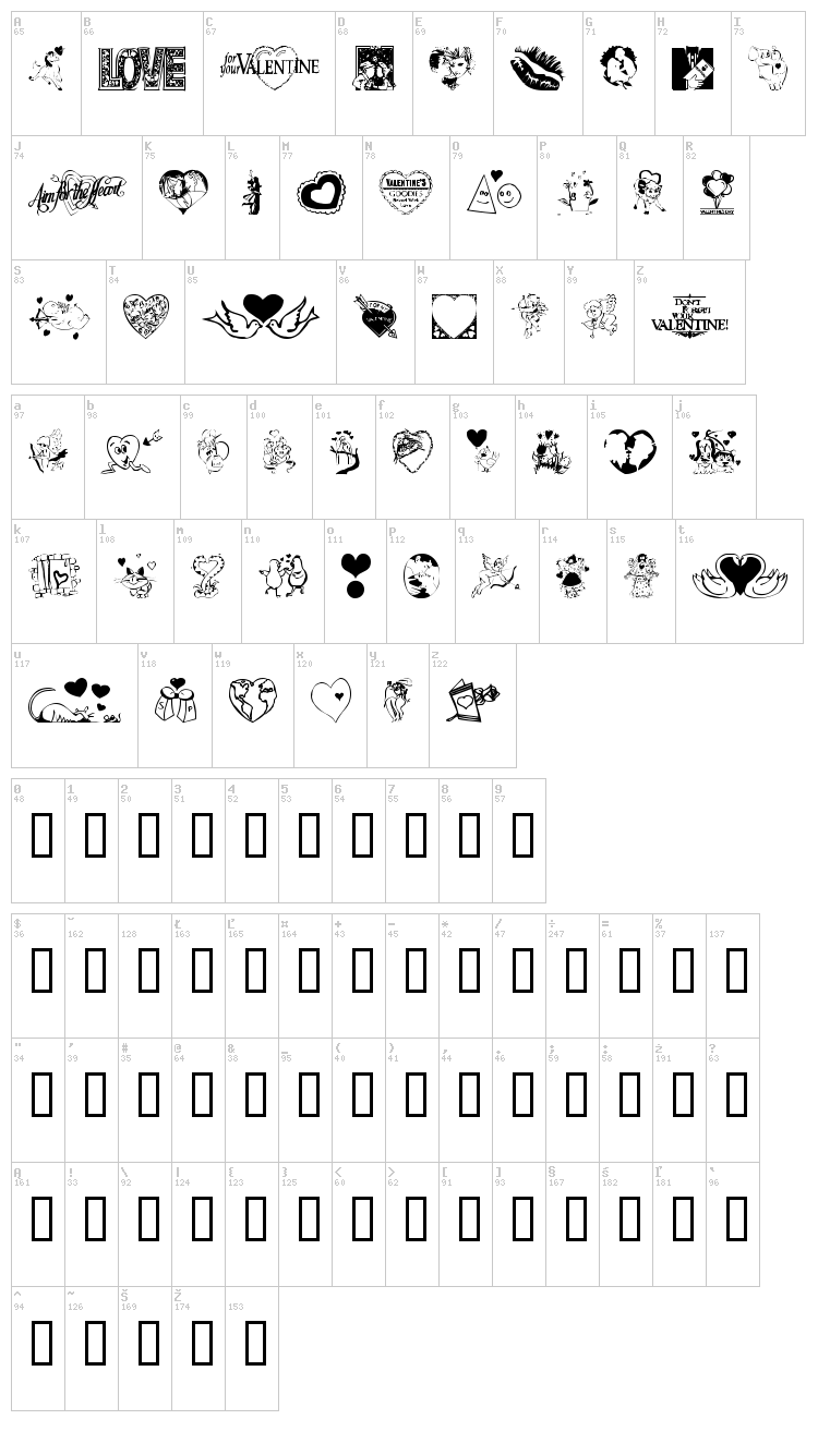 Love Poision font map