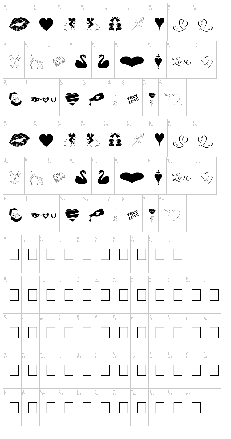 Love Romance font map