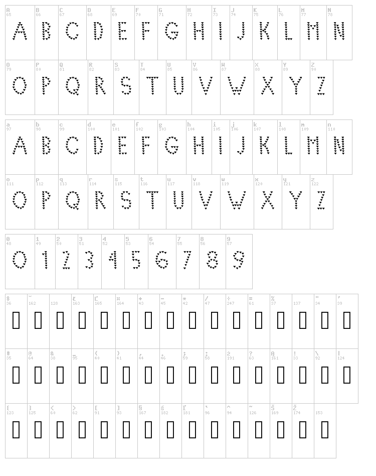Lovelica font map