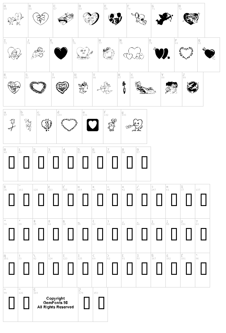 Luvya Babe font map