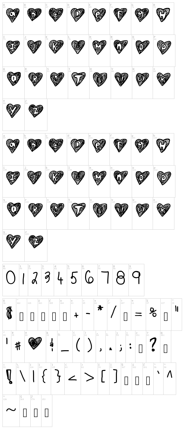 Overhearts font map