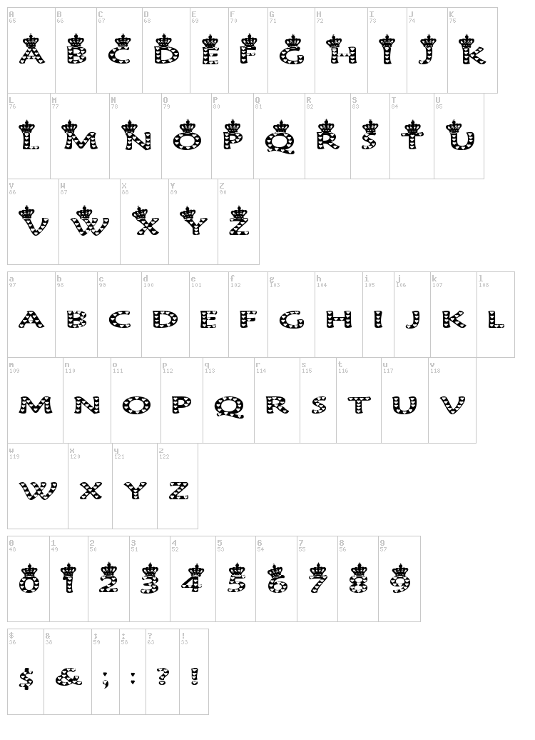 Queen of Hearts font map