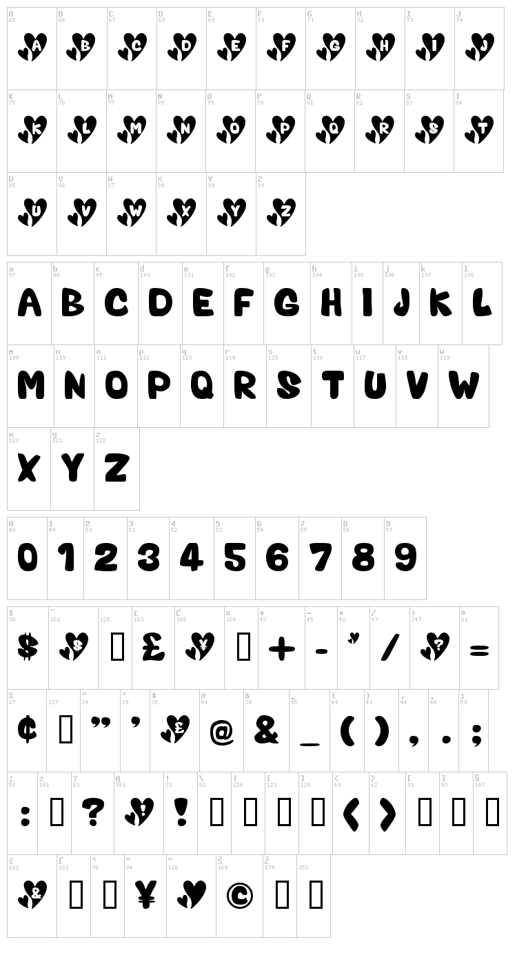 Valentine font map