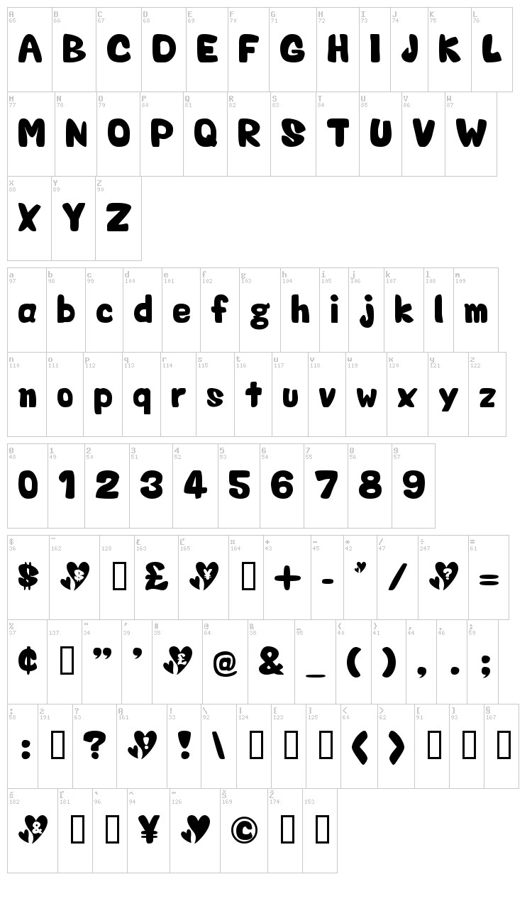 Valentine font map