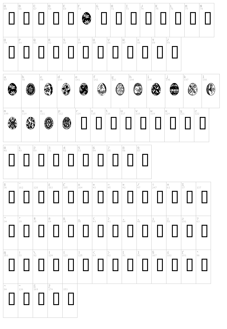 Easter Time font map