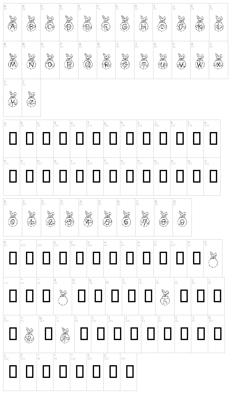 RM Bunny font map