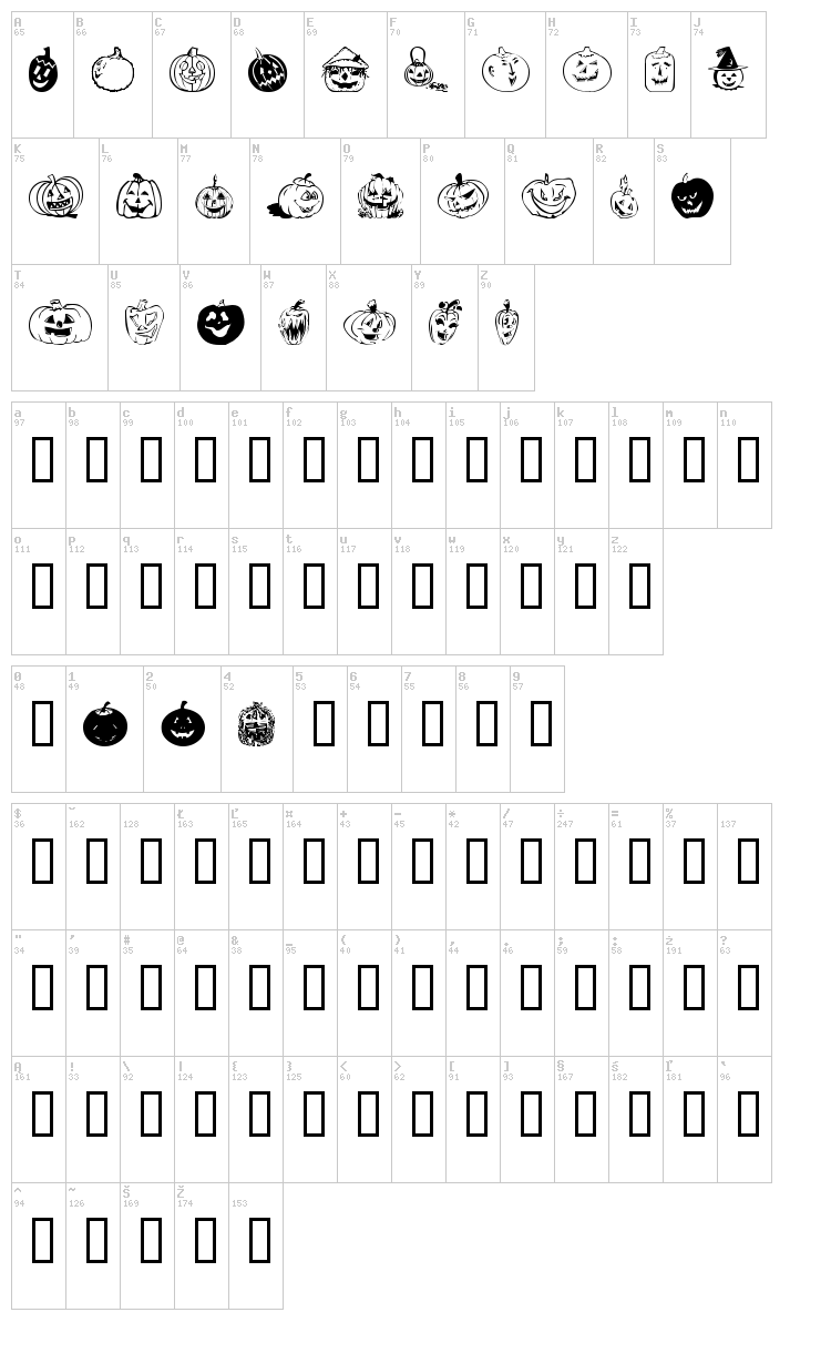 Bumkins font map