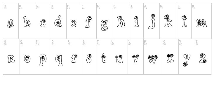 CF Little Monsters font map