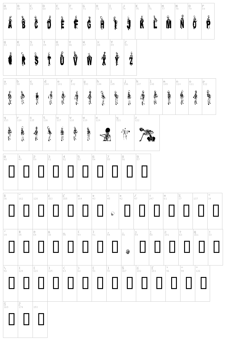 Dancing Dead font map