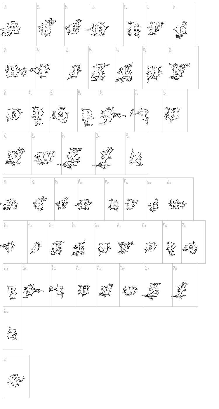 Dark Wood Beveled font map