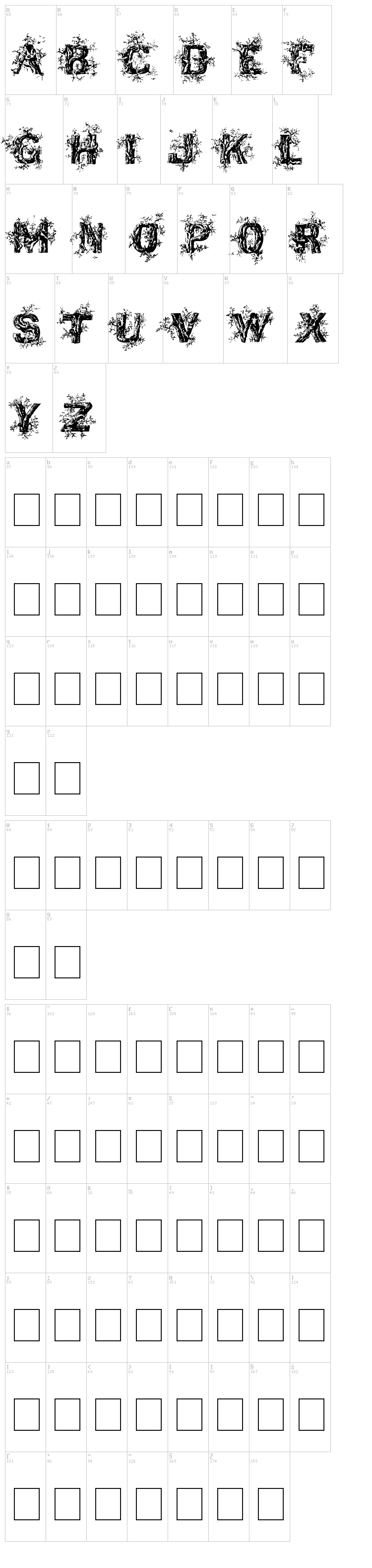 Deep Woods Initials font map
