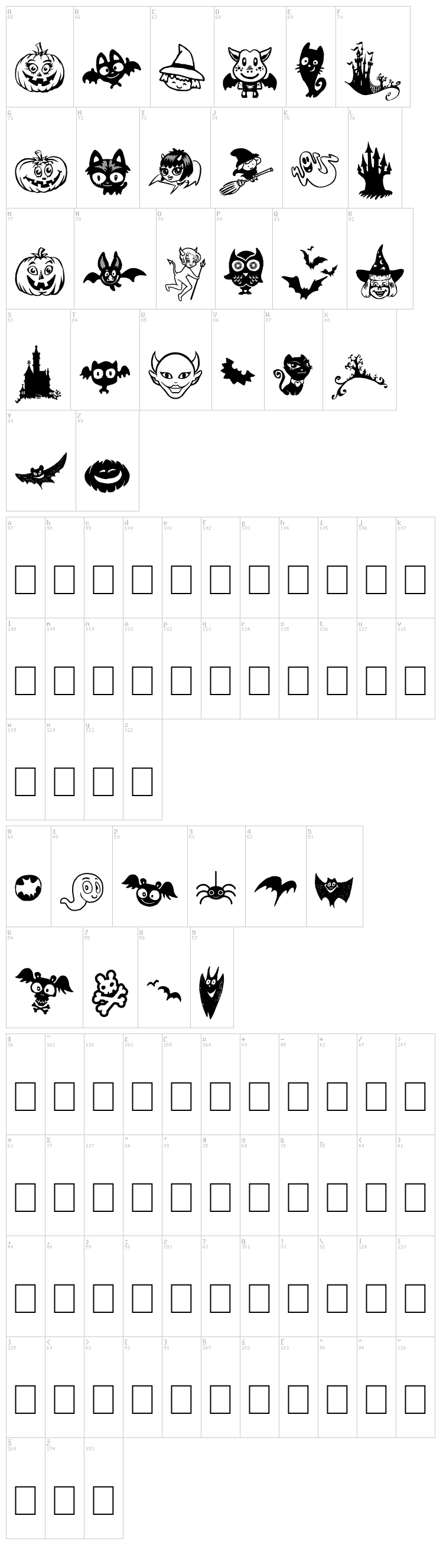 HalloCuties font map