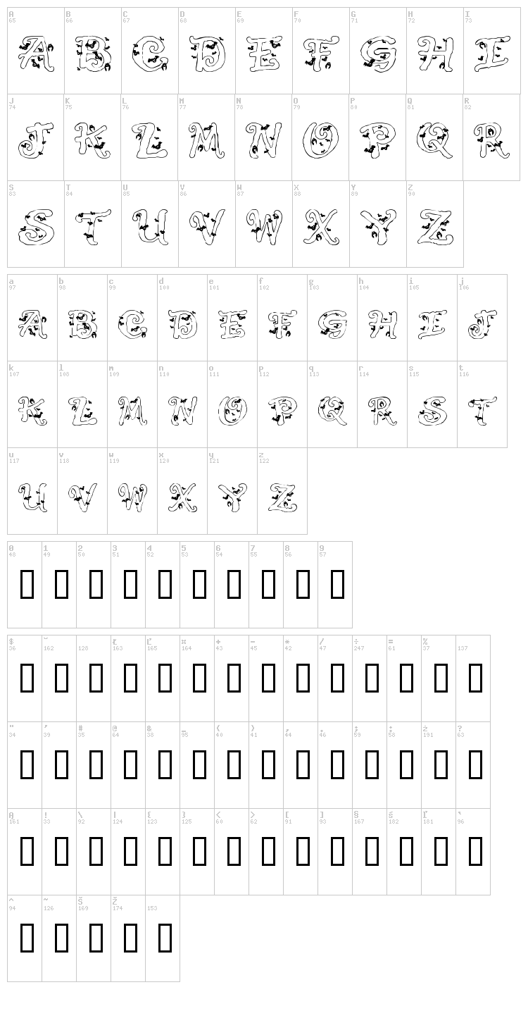 Halloween Bats font map