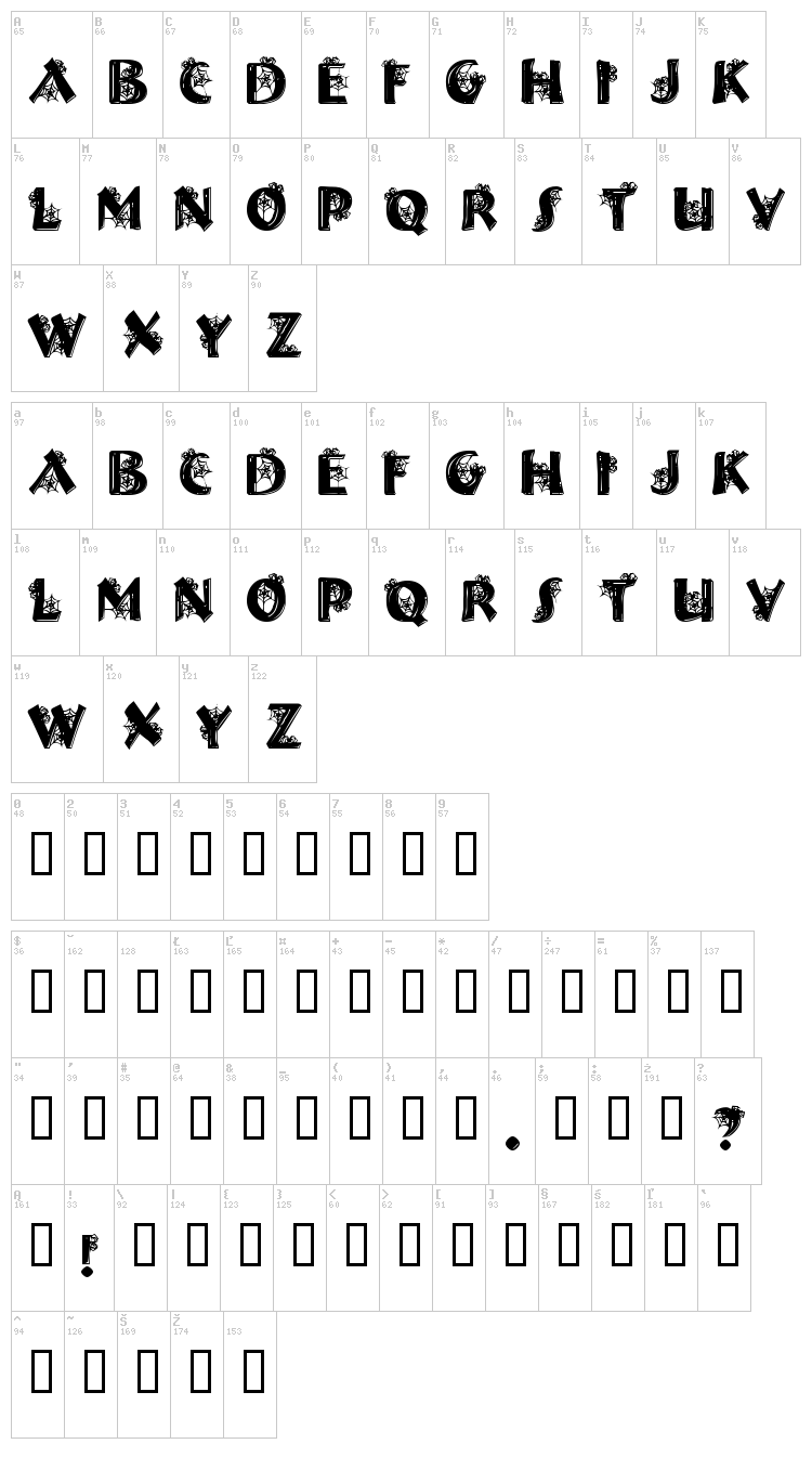 Halloween Spider font map