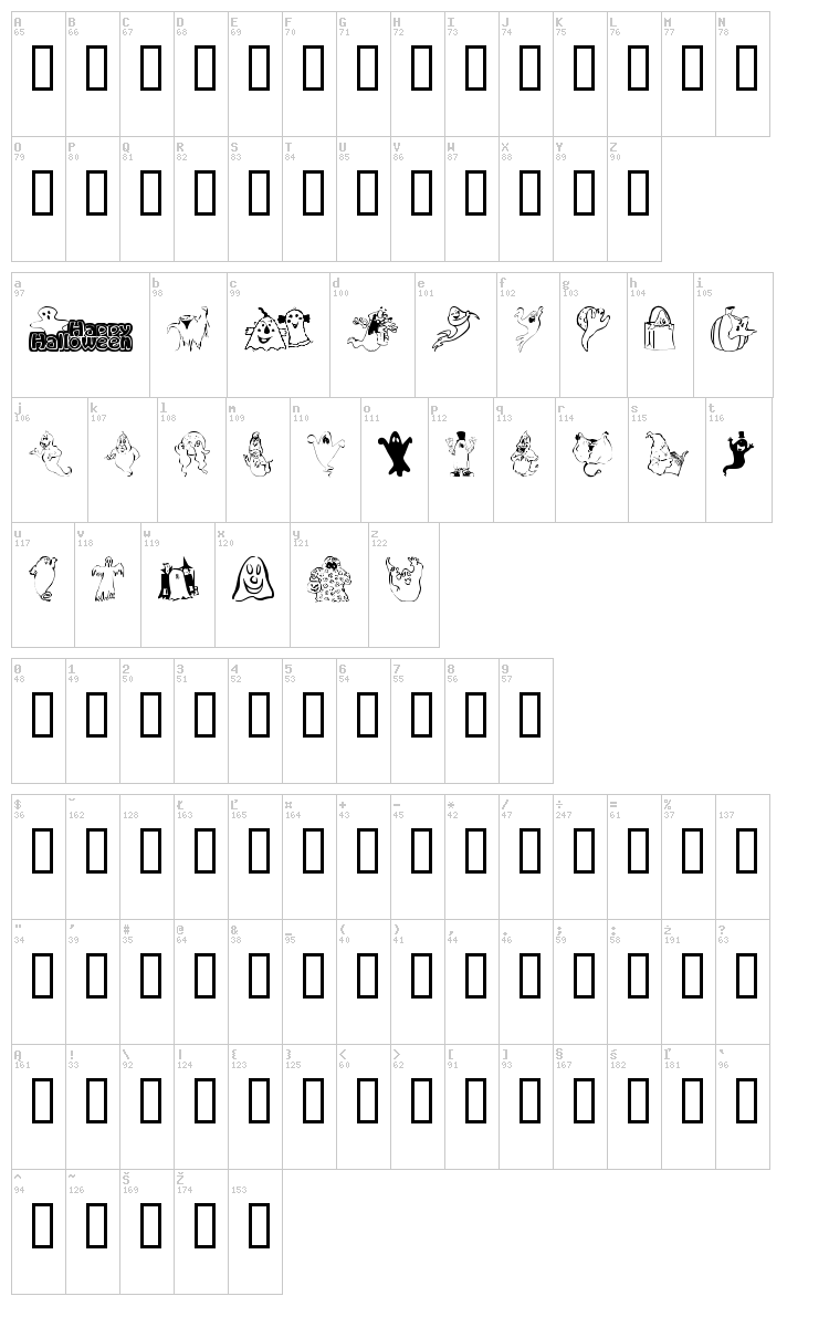 Spooky Magic font map
