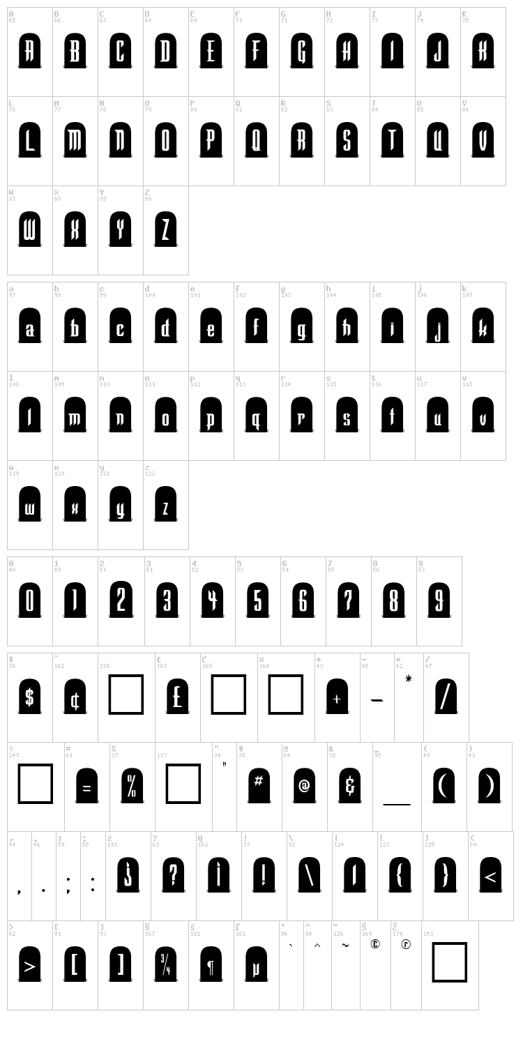 Tombstone font map
