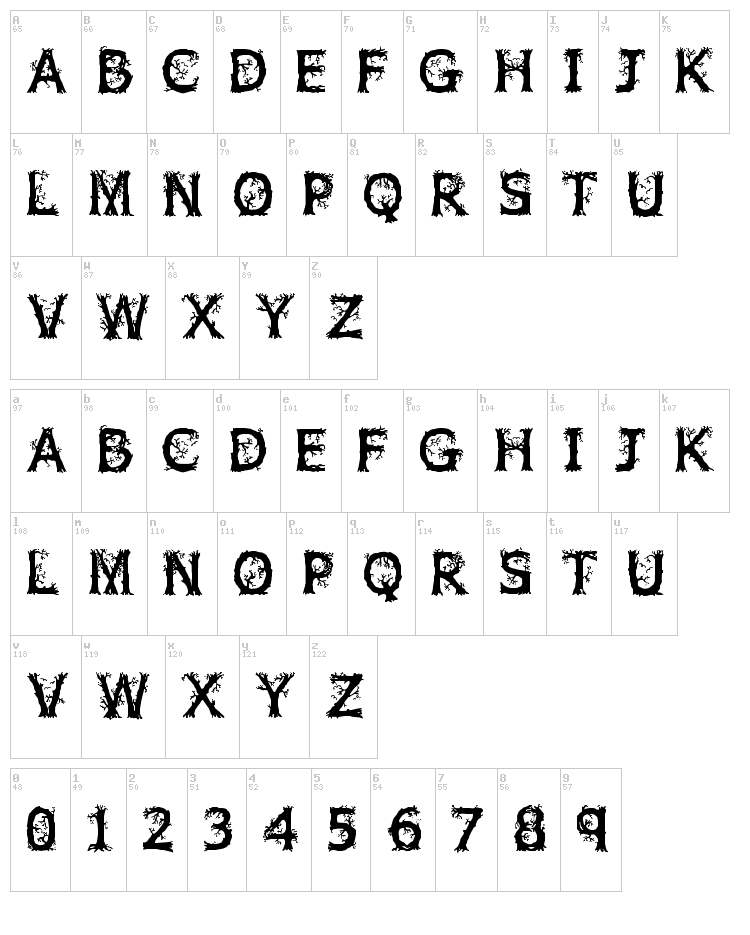 Wild Wood font map