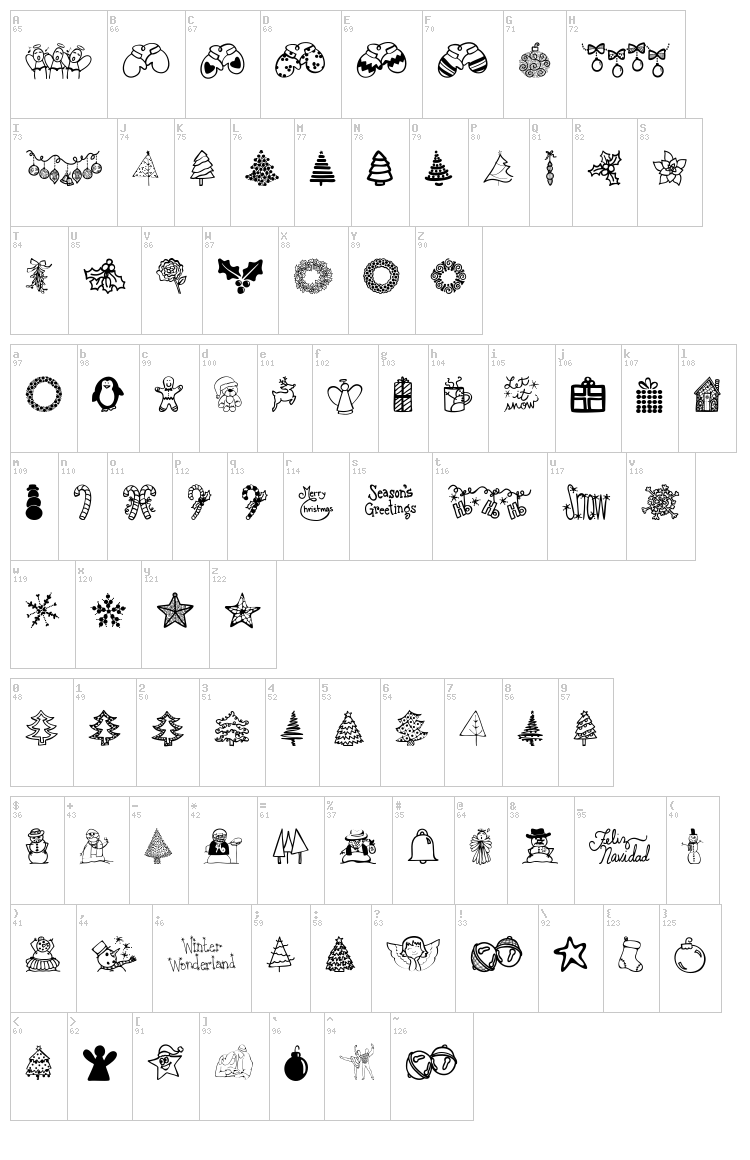 Austie Bost Christmas Doodles font map