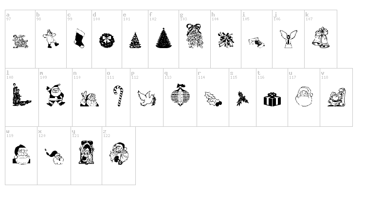 Christmas Debbie font map