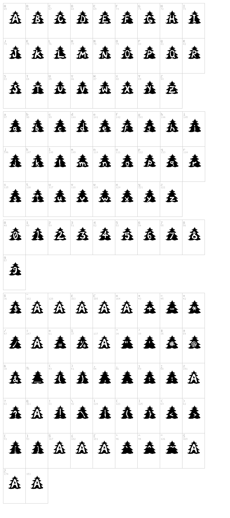 Christmas Tree font map