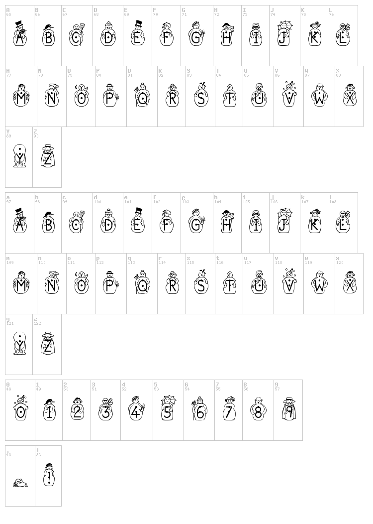 JS Snowbiz font map