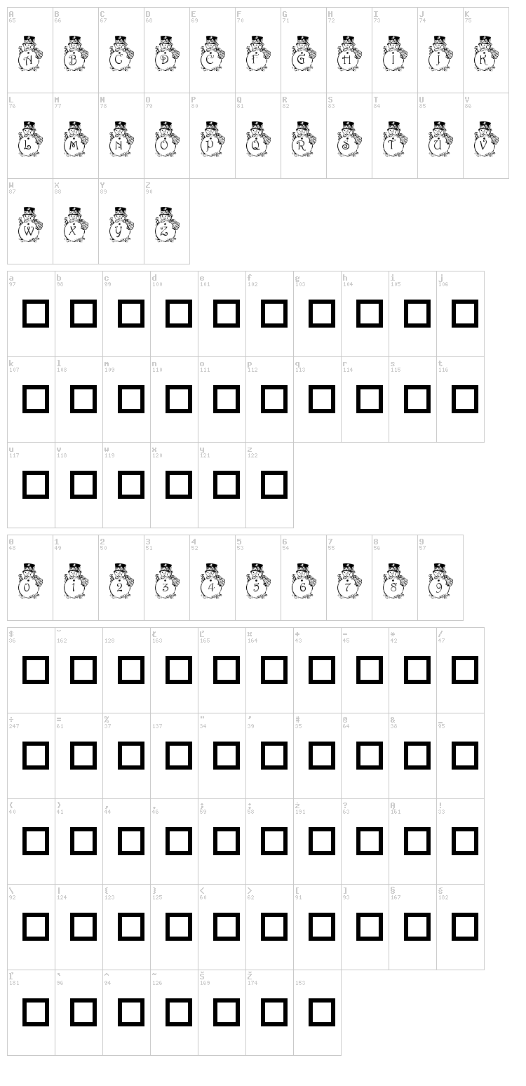 PF Snowman font map