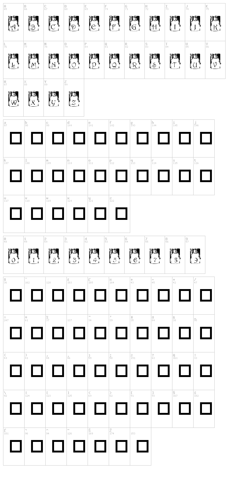 PF Snowman font map