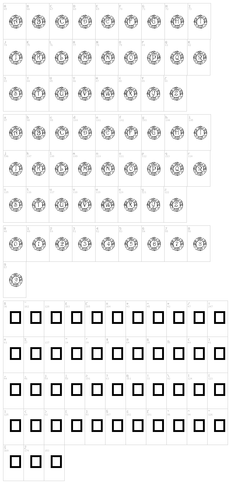 PF Wreath font map