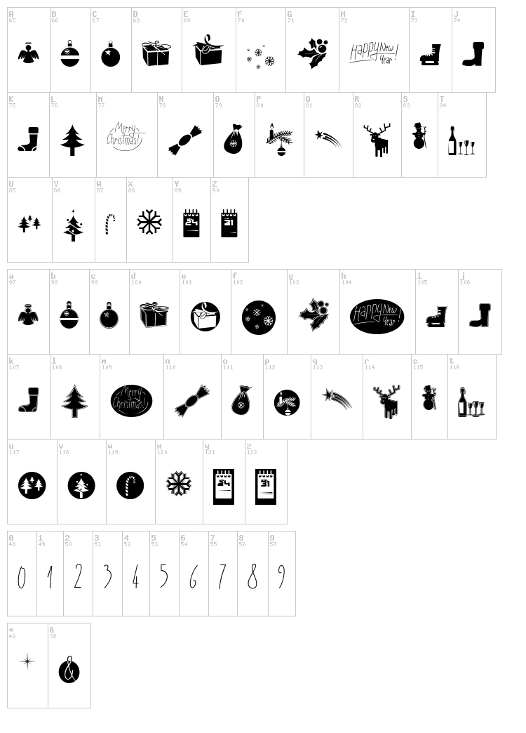 Sunny Merry Christmas font map