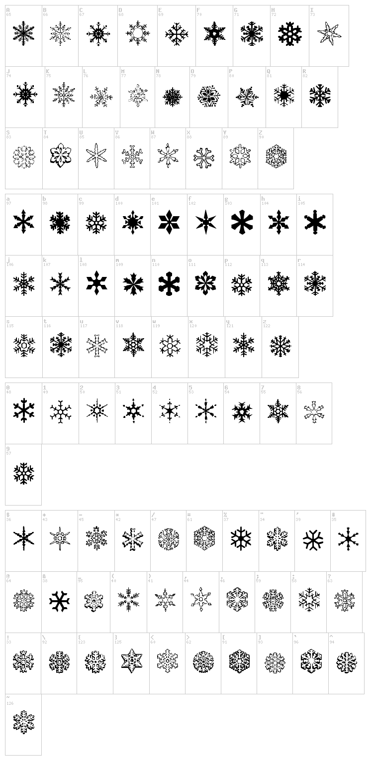WW Flakes font map