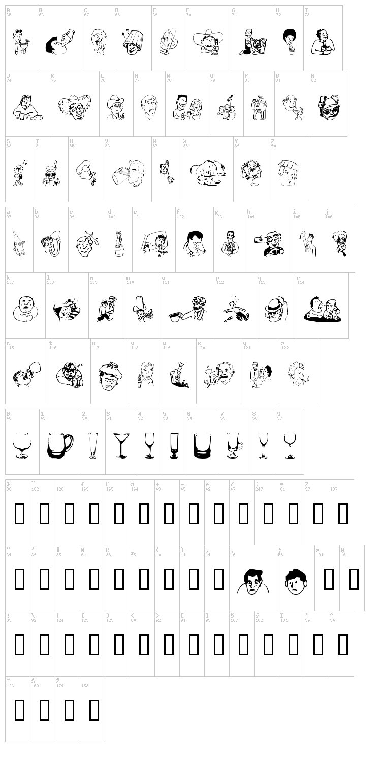 Booze Bats font map