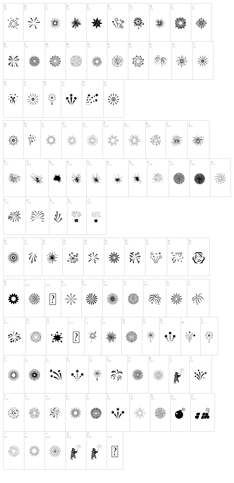 Fireworks font map