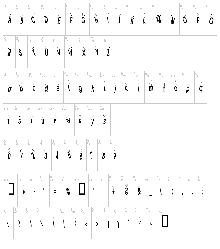 Hooked on Booze font map
